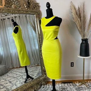 ASOS Asymmetrical Chartreuse Cut Out Sleeveless Midi Dress US Size 6